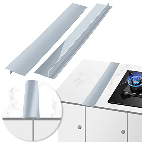 2 Pcs Stove Counter Gap Cover, MSDADA 25 inch Gap Filler Worktop Joining Strip, Gas Hob Covers for Gas & Electric Cookers, Easy Clean Counter Top for Dishwasher, Cooker, Oven, Dryer & Washing(Grey)