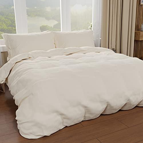 PETTI Artigiani Italiani - Set Housse de Couette 250x200 cm (2 Taies d'oreiller 50x80 cm Incluses), Parure de Lit Microfibre 2 Personnes Douce Creme