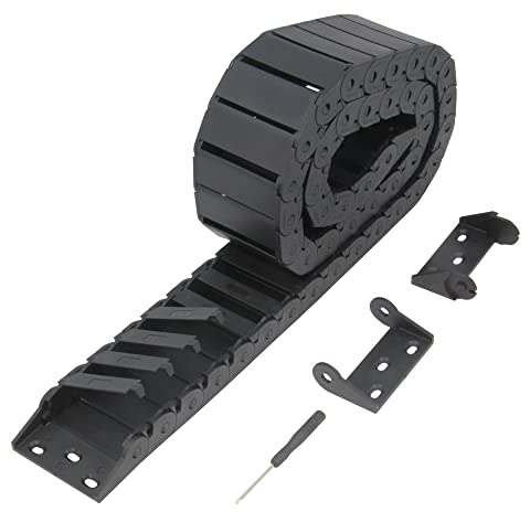 Zeberoxyz 15x50mm Schleppkettenlänge 1Meter Innen offen Typ Schwarzer flexibler Kunststoffkabelträger R28 mit 1Kit Endverbindern