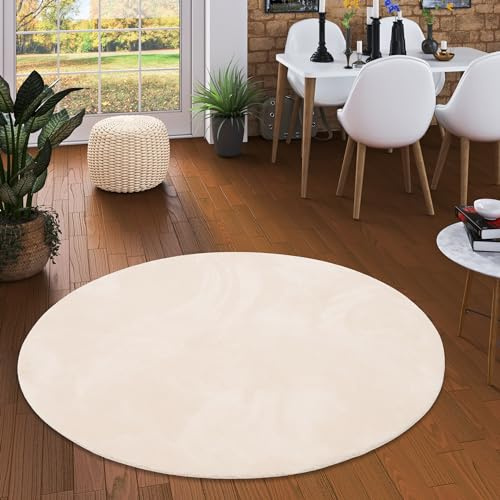 Pergamon Kunstfaser Teppich Wohnzimmer Luxus Super Soft Fellteppich Pearl Beige Rund in 3 Größen