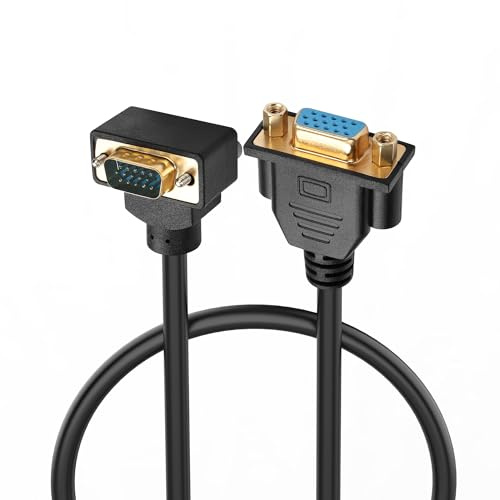 PNGKNYOCN Rechtwinkliges VGA-Kabel, 90 Grad nach unten gebogener Winkel VGA Stecker zu Buchse Full HD 1080P hochauflösendes Video-Verlängerungskabel（0.5M）