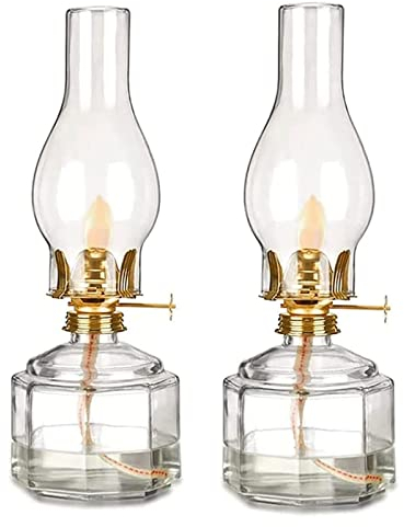 SFQEVHRZ Öllampe， Kerosinlampe， 1 Paar Retro-Öllampe for den Innenbereich, Vintage-Petroleumlampe aus Glas mit Docht, Laterne, rustikale transparente Sturmlampe, Butterlampe for Zuhause
