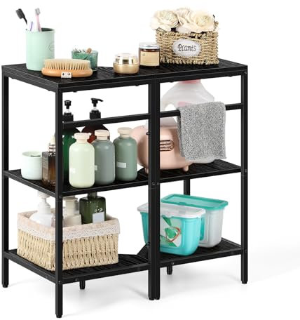 Luplom Under Pedestal Sink Shelf 2 Pack Corner Shelf Stand for Bathroom Pedestal Under Sink Storage Rack Under Vanity Storage Organizers Bathroom Storage Corner Shelves Toilet Storage Holder, Black