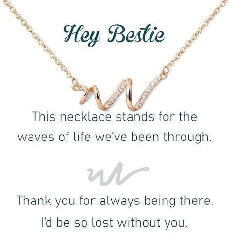 Valentines Day Best Friends Gifts for Bestie, Bff, Sister - Besties Gifts for Graduation, Galentine's, Birthday, Elegant Wave Design | Wave of Friendship Meaningful 18K Gold Women Necklace