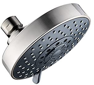 Pomme de douche à effet pluie de 11,4 cm avec 4 réglages de pression, pommeau de douche fixe facile à nettoyer, buses en silicone, angles réglables/chrome (brossé), installation facile