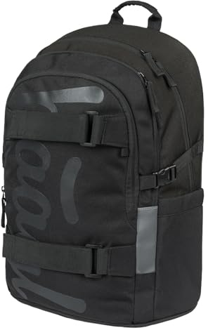 Baagl Schulrucksack für Jungen Mädchen Teenager - Skateboard Rucksack - Kinderrucksack mit Laptopfach und Brustgurt für Schule, Weiterführendeschule, Mittelschule, 25 l (Uni Schwarz)