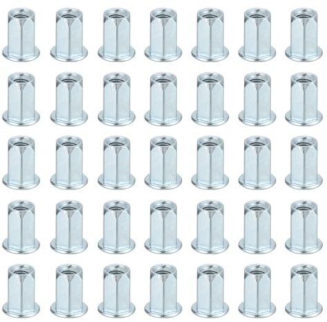 sourcing map 40Pcs M6 x 15mm Rivet Nut Thread Hexagonal Carbon Steel Nuts White Zinc-Plate Threaded Insert Nut Suitable for Furniture Industrial