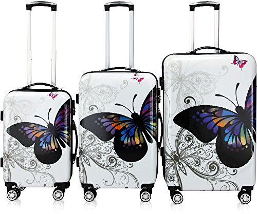 MONZANA® Hartschalenkoffer Set Butterfly Basic Reisekoffer Trolley Koffer ABS Zwilllingsrolle Alu-Teleskopgriff Schloss