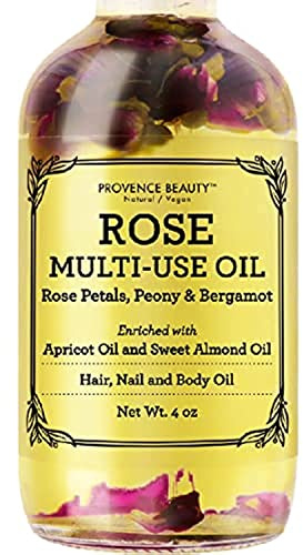 BEAUTE DE PROVENCE Multi-Use Oil for Face, Body and Hair - Organic Blend of Apricot, Vitamin E and Sweet Almond Oil Moisturizer for Dry Skin, Rose Petals, Bergamot Essential Oil - 4 Fl Oz
