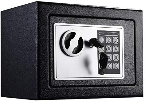 4.6L Home Digital Safe Electronic Cabinet Safes Cash Box Wall Safe with Key,Money Box Wall Mounted for Office Hotel 230mmx170mmx170mm-Black