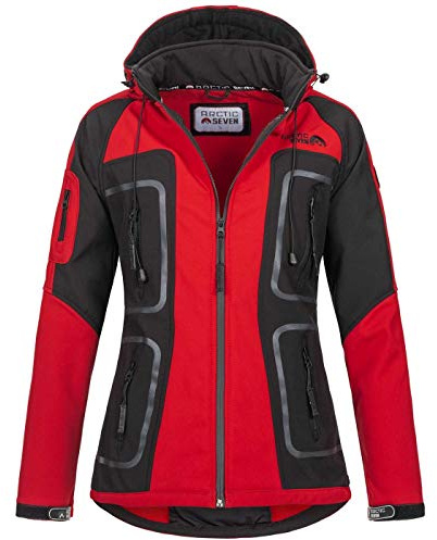Arctic Seven Dam Softshell Funktions Outdoor Regnjacka Sport Huva AS181, röd-svart, L