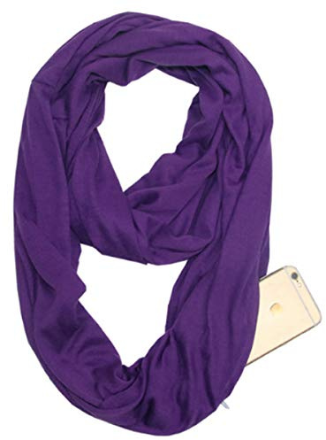 Infinity Scarf With 1 Zipper Pockets - Secret Hidden Travel Scarves for Girls Women Men