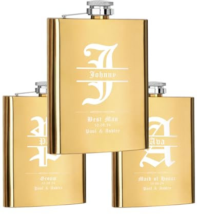 Lot de 3 flasques personnalisées pour garçons d'honneur, cadeaux de demoiselle d'honneur, 227ml, en acier inoxydable gravé pour homme et femme, flasques personnalisés pour cadeau de fête de mariage