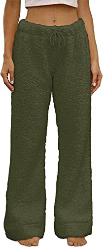 Famulily Pantalones cómodos de invierno para mujer, cálidos, suaves, de forro polar, para pijama, ropa de dormir, Verde ejército, Medium