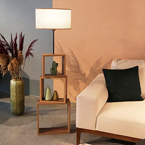 lux.pro Golvlampa Mansfield golvlampa 1 x E27 golvlampa för vardagsrum sovrum med 3 hyllor gräddvit