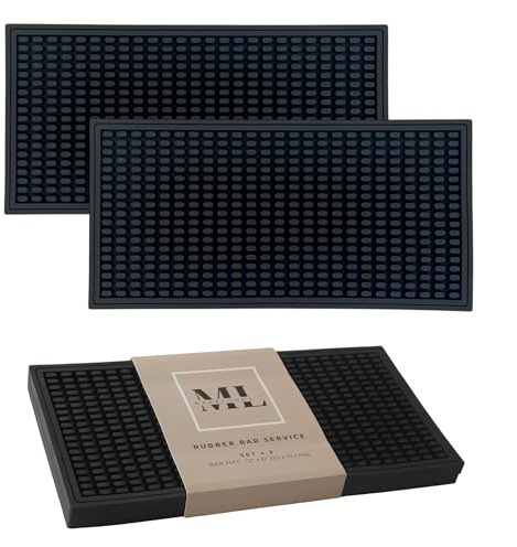 MARELUNNA Rubber Bar Mat – Non-Slip Spill & Drip Mat for Bartending, Coffee Bar & Kitchen Countertop, Thick Durable Counter Protector & Stylish Drying Mat (Total Black, 2 Pack 12x6)