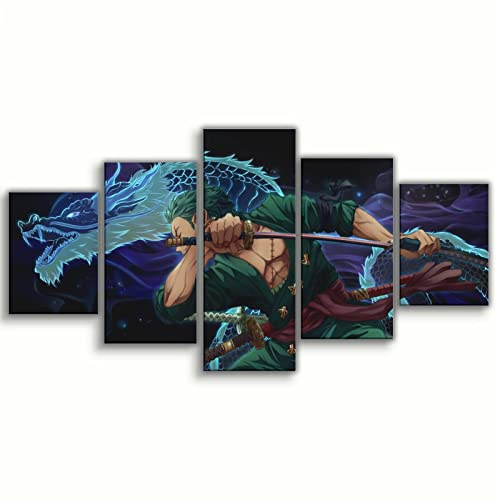 Generisch 5 Stück Anime Zoro Leinwand Poster Wandkunst-Dekordruck, Piratenjäger, für Wohnzimmer, Schlafzimmer, Dekoration Ungerahmt 60x32 zoll