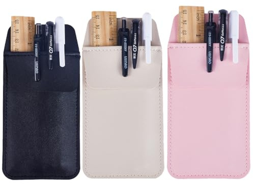 GORGECRAFT 3 pièce de Protection de Poche en Cuir 3 Couleurs Porte-Stylo Organisateur pour Chemises Manteaux Pantalons Pochettes pour Stylos Multi-Usages Pointeurs, Rose, Noir, Beige