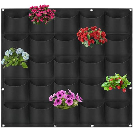 Hillylolly Muro Vegetal Bolsas, 25 Bolsillos Bolsas para Plantas de Pared, Bolsas para Plantas Colgante, Fieltro Bolsillos Plantas, Plant Grow Bag, Flores Verticales, 100 x 100 CM