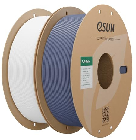 eSUN Uppgraderad Matt PLA Filament 1.75mm, Matt PLA 3D-skrivarfilament, 1KG per Spole, 2 Spolar 3D-tryckmaterial för 3D-skrivare, Mjölkig Vit+Mörkgrå