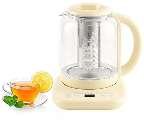 OFNHJK Hot Tea Maker, 1.5L Glass Electric Kettle, 800W, Precise Temp Control, Rapid Boil, Cool-Touch Handle, Easy-Pour Spout, Clear/Transparent