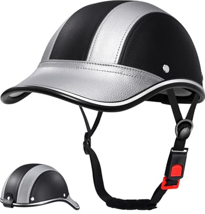 FROFILE Adult Baseball Cap Helmet - Urban Style for Golf, Low Profile Urban Commute PU Retro Leather Hat for Men & Women (22.8-24.4 in/ 58-62 cm, Silver)