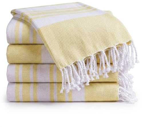 DineNest Turkish Beach Towels Set of 4 - Oversized Cotton Beach Towels 40X70 inch - Sand Free Quick Dry Beach Blanket for Adults - Extra Large Towels for Beach Bath Pool Yoga Travel - Yellow