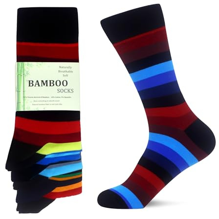 WeciBor Calzini in bambù traspiranti contro i piedi del sudore, super morbidi, unisex, Blu/Rosso/Nero/Multicolore A Righe-6M, 39-42