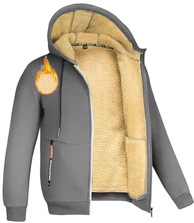 crazy bean Sudaderas con Capucha Cremallera Hombres Forro Polar Chaqueta Chandal con Bolsillos Deportiva Hoodie de Felpa Invierno Gris Claro L