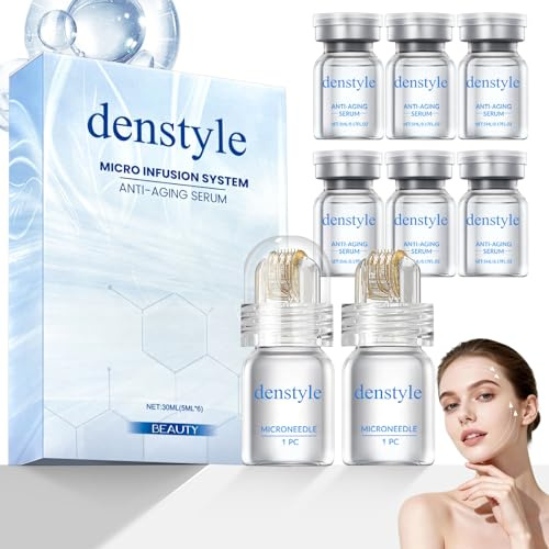 Micro Infusion Gesichtspflege Set mit Hyaluronsäure & Feuchtesserum | Micro Infusion System, Reduziert Falten und Macht die Haut Glatter Aussehend, Dauernde Feuchtigkeit, 2 Roller + 6 Serum