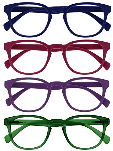 OPULIZE Pop Lesebrille 4er Pack Keck Rund Matt Rahmen Federscharniere Kratzfest Blau Rosa Lila Grün Herren Damen RRRR2-3456 +3.50