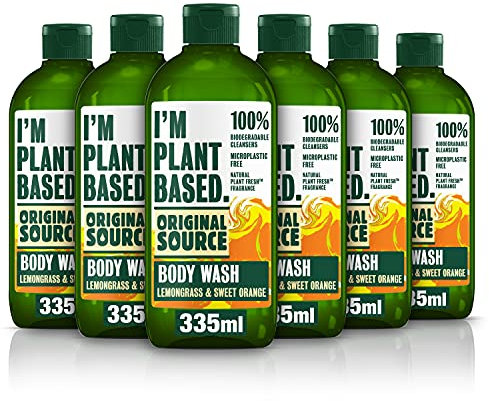 Original Source I'm Plant Based Lemongrass & Sweet Orange Shower Gel, 100% Natural Fragrance, Vegan, Cruelty Free Body Wash, Bulk Buy, Pack of 6 x 335ml