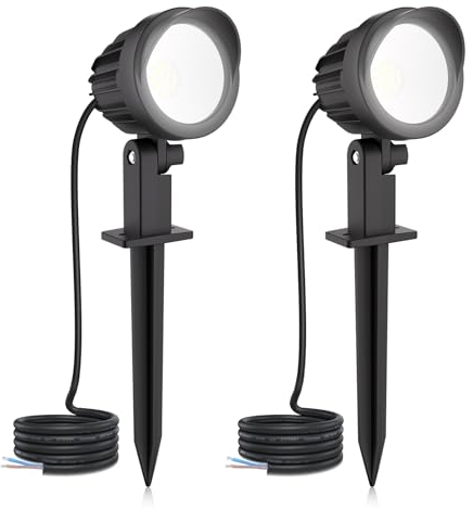 MEIKEE 2 PCS Foco Proyector Exterior, 7W Foco SMD LED 500LM con Estaca Luz Blanco Frío 6500K IP66 Impermeable 85~265V CA LED Bombilla Iluminación Decoración Exterior para Jardín Césped Camino