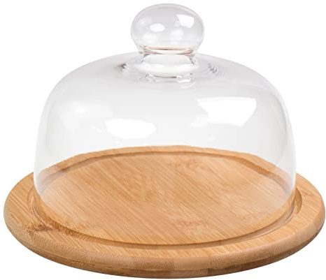 KVMORZE 7.1''Glass Dessert Dome with Base, Mini Decorative Cake Tray with Glass Dome Cover, Cake Fruit Display Server Tray for Kitchen, Birthday, Wedding, Appetizer Dessert and Cheese Serving Platter