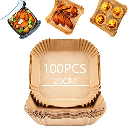 Lumeiy Papel Para Freír en el Aire 100 Piezas de Papel Cuadrado Para Hornear Barbacoa Papel Especial Para Sartén de Aire Forro de Papel Desechable 20 * 4.5cm