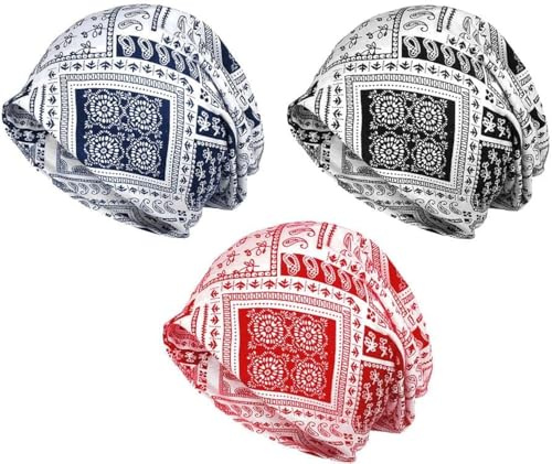 XYIYI Femmes Chapeau de Chimio Coton Bonnet Chapeau Turban Couvre-Chef Head Wraps (3Pièces Noix de cajou Noir Rouge Bleu-X)