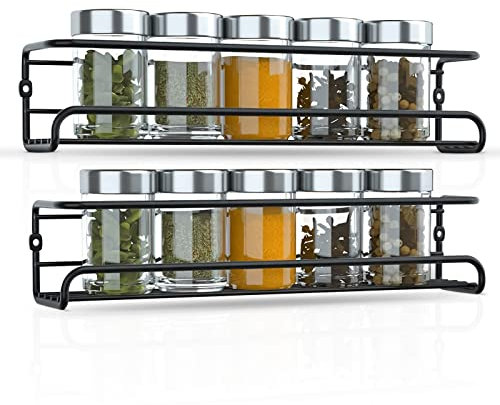 Winsome Wall Mounted Spice Rack for Inside Cupboard Spice Organiser Single Tier Spice Storage Racks Kitchen & Pantry Shelf for Spices and Condiments Spice Jars | Pack of 2, Black