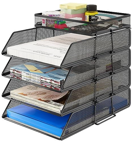 TQVAI 4-nivåers brevfack skrivbord prydlig organisering pappersbrickor stapelbar tidskriftsfilhållare, svart