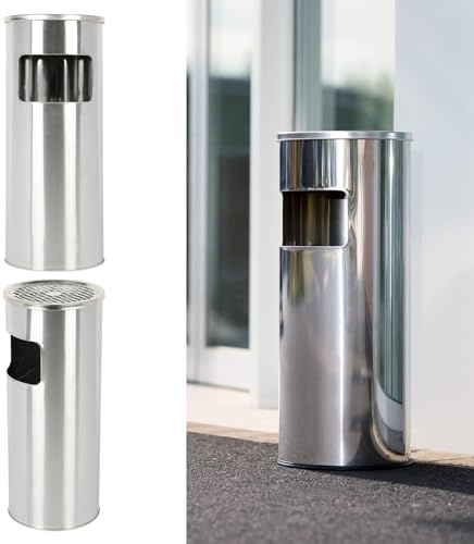 XUANYU 30 Liter Papelera con Cenicero Papelera de oficina Cenicero para exterior de acero inoxidable Papelera de hotel en pie interior y exterior (plata-1 unids)