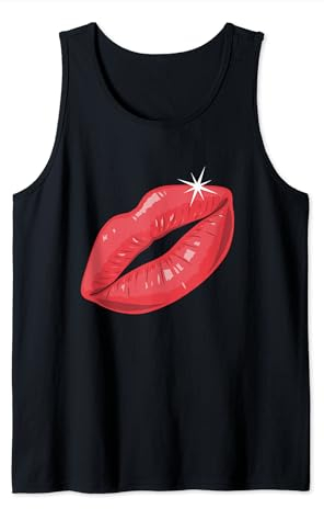 90er Jahre 80er Party Roter Lippenstift Kiss Kuss Kussmund Tank Top