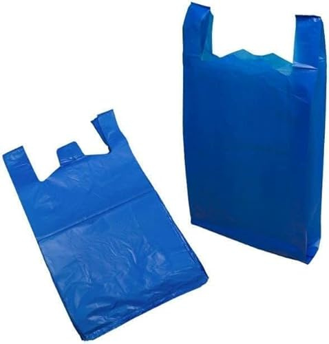 NCS35® 200 Strong Large 11x17x21 Blue Vest Carrier Bags with Handles Multi-Purpose Heavy Duty Plastic Bags Use for Shopping, Market-Stalls, Takeaway, Groceries or use in Kitchen