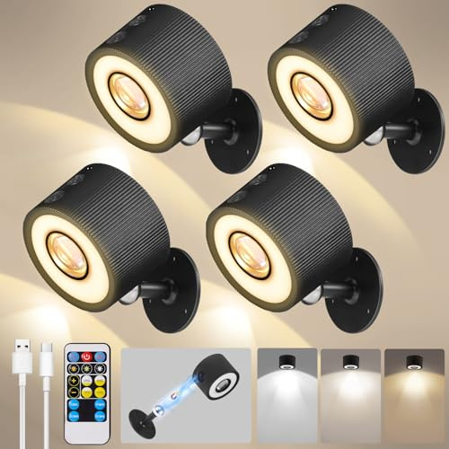 4 Stück leselampe wandlampe akku, Wandlampe Wandlichter ohne stromanschluss,4 Helligkeitsstufen 3 Farbmodi Nachttischlampe akku ,360° Drehbare Touch Control Leuchten Für Kinder Wohnzimmer Schlafzimmer