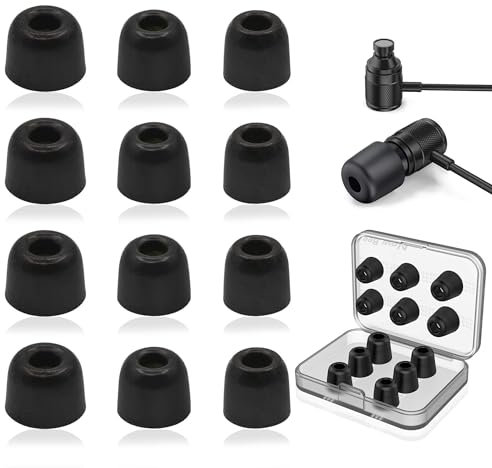 Lot de 6 paires d'embouts en mousse à mémoire de forme à rebond lent pour écouteurs intra-auriculaires de 5 à 6 mm, avec boîte de rangement, tailles S/M/L, 3 tailles (intérieur 4,9 mm, noir)