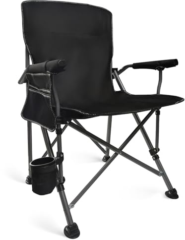 HOUSLUX Sedia da campeggio ultra grande, comoda sedia da campeggio pieghevole con schienale alto e portata 200 kg, ideale per campeggio, giardino e pesca (nero)