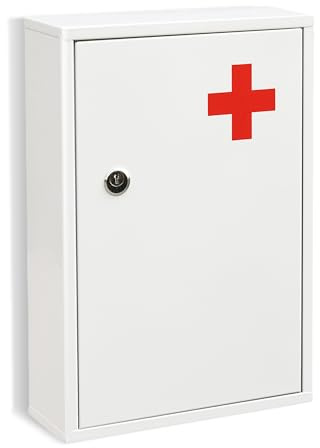 xhlokk Wall Mount Locking Medicine Cabinet Organizer, Medicine Lock Box with Key, First Aid Box Empty Wall Cabinet, Secure Steel Medication Box