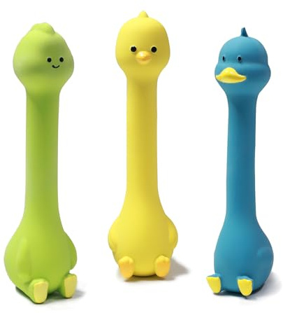 TONGKTAI Quietschendes Hundespielzeug, interaktives Latex-Welpenspielzeug mit Quackpfeife, 3 Stück, lustiges Spielzeug, weiches Gummi, Huhnente für kleine, mittelgroße Hunde (grüner Dinosaurier +