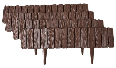 Beeteinfassung braun, 224 cm lang, Rasenkante aus Kunststoff, Flexible Beetumrandung in Holz-Optik, dekorative Gartenumrandung für Rasen, Bäume und Sträucher, Beetzaun