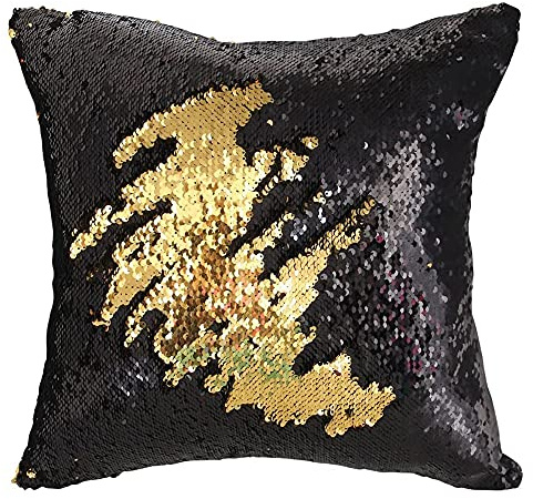 MOCOFO Black and Gold Sequin Pillow, Reversible Glitter Sequins Cover Magic Mermaid Fish Pillowcase Parkly Fun Flip Throw Pillow Cover Couch Cute Color Changing Decor Cushion Covers for Sofa16X16