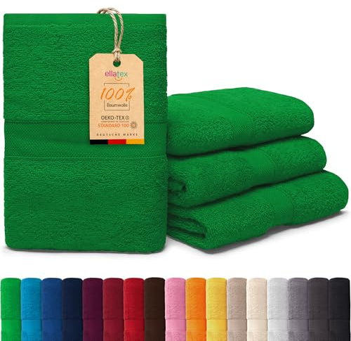 EllaTex Paris 4er Set Handtücher 50x100 cm – 100% Baumwolle, 500 g/m² Frottier, flauschig, Farbe: Grün