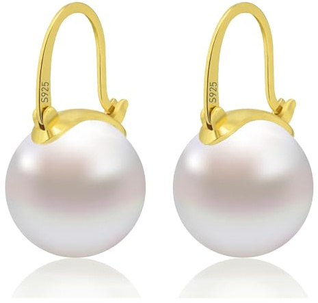HUGE TOMATO Orecchini pendenti con perle Akoya bianche, eleganti orecchini in argento sterling 925 da 14 mm con chiusura placcata in oro 14k per la moda femminile